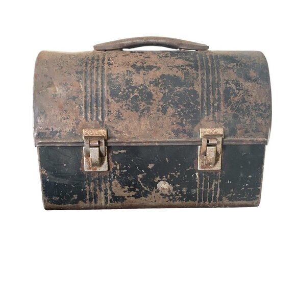 Vintage Thermos black metal dome lunchbox distressed rusty look collectible - Picture 3 of 10